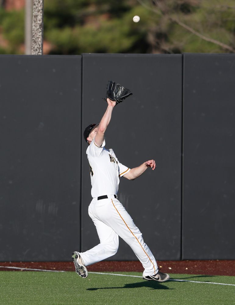 Iowa Hawkeyes outfielder Robert Neustrom (44) against the Michigan Wolverines Friday, April 27, 2018 at Duane Banks Field in Iowa City. (Brian Ray/hawkeyesports.com)