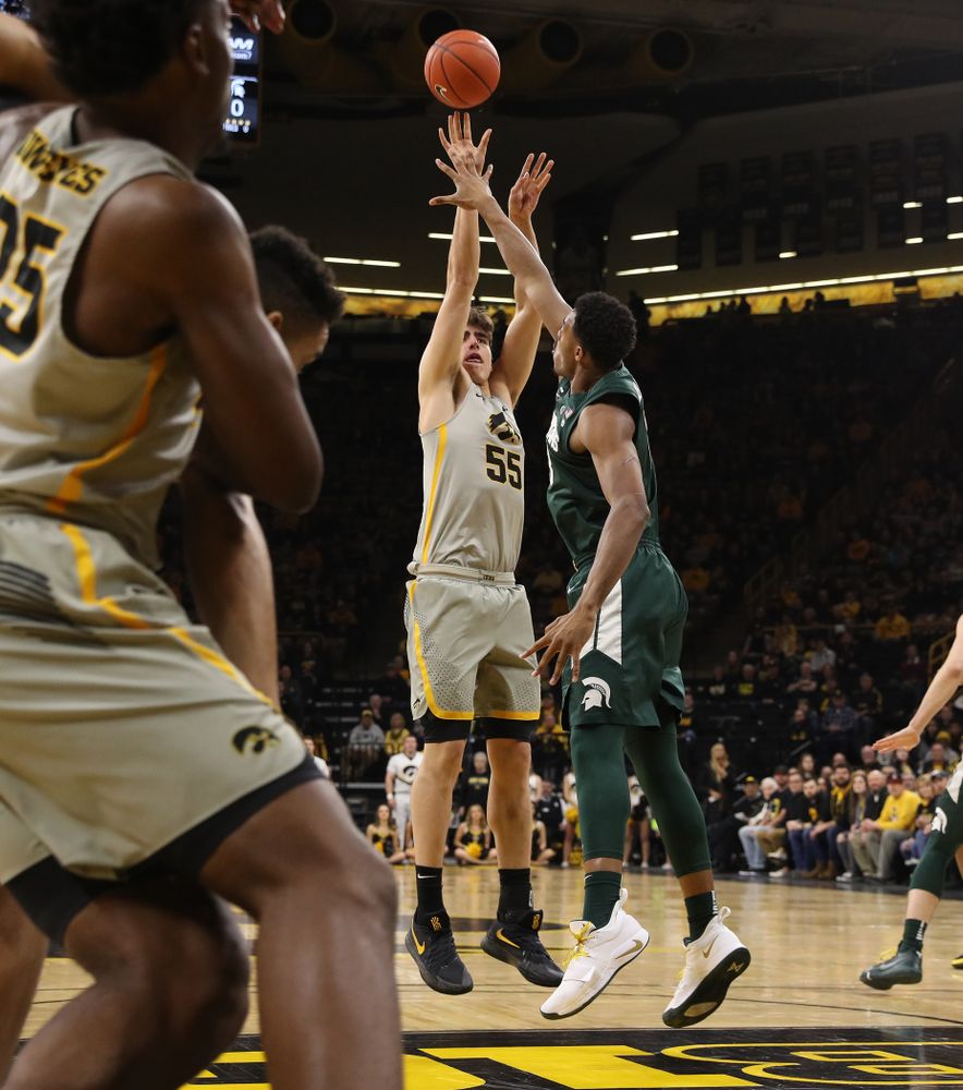 Iowa Hawkeyes forward Luka Garza (55) against the Michigan State Spartans Thursday, January 24, 2019 at Carver-Hawkeye Arena. (Brian Ray/hawkeyesports.com)