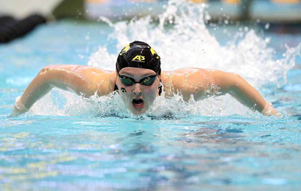 Iowa’s Emilia Sansome swims the women’s 400 yard individual medley preliminary event during the 2020 Women’s Big Ten Swimming and Diving Championships at the Campus Recreation and Wellness Center in Iowa City on Friday, February 21, 2020. (Stephen Mally/hawkeyesports.com)