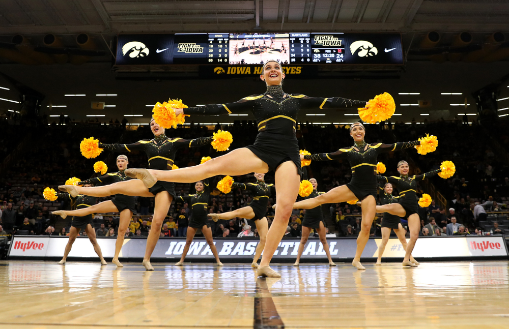 The Iowa Dance Team performs at halftime of the Iowa Hawkeyes game against the Maryland Terrapins Friday, January 10, 2020 at Carver-Hawkeye Arena. (Brian Ray/hawkeyesports.com)