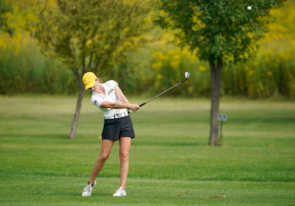 Iowa’s Dana Lerner hits from the fairway during their dual against Northern Iowa at Pheasant Ridge Golf Course in Cedar Falls on Monday, Sep 2, 2019. (Stephen Mally/hawkeyesports.com)
