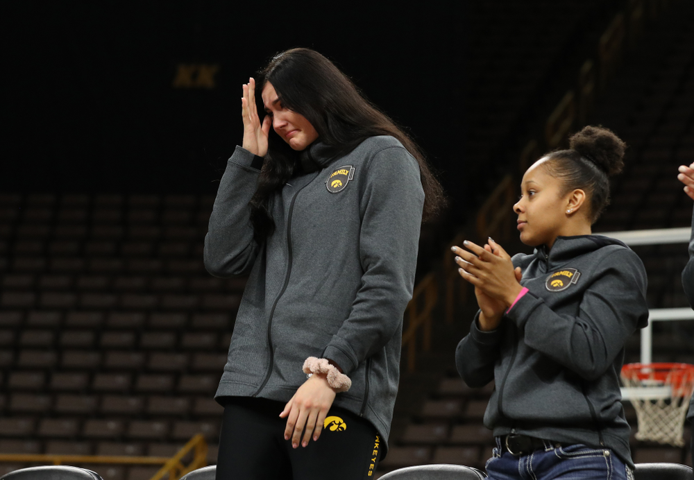 Henry B. and Patricia B. Tippie Director of Athletics Chair announces that the jersey of Iowa Hawkeyes forward Megan Gustafson (10) will be retired at a ceremony next season during the teamÕs Celebr-Eight event Wednesday, April 24, 2019 at Carver-Hawkeye Arena. (Brian Ray/hawkeyesports.com)