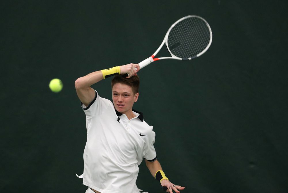Iowa's Jason Kerst against North Dakota Friday, January 25, 2019 at the Hawkeye Tennis and Recreation Complex. (Brian Ray/hawkeyesports.com)