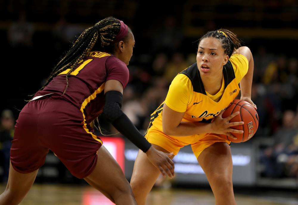 Iowa Hawkeyes guard Alexis Sevillian (5) against the Minnesota Golden Gophers Thursday, February 27, 2020 at Carver-Hawkeye Arena. (Brian Ray/hawkeyesports.com)