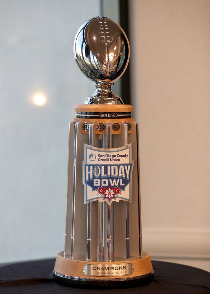 The Holiday Bowl Trophy during a press conference leading up to the Holiday Bowl Thursday, December 26, 2019 in San Diego. (Brian Ray/hawkeyesports.com)