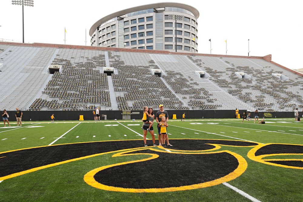Junior Hawk Club members participate in the Swarm Experience during Kids Day at Kinnick Stadium in Iowa City on Saturday, Aug 10, 2019. (Stephen Mally/hawkeyesports.com)