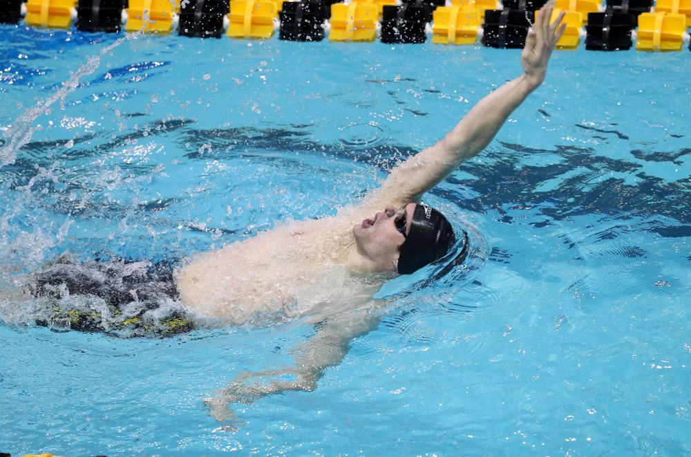 Iowa's Kenneth Mende competes in the 200-yard backstroke during the 2019 Big Ten Men's Swimming and Diving Championships Saturday, March 2, 2019 at the Campus Wellness and Recreation Center. (Brian Ray/hawkeyesports.com)