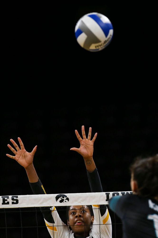 Iowa Hawkeyes outside hitter Griere Hughes (10) against Coastal Carolina Friday, September 20, 2019 at Carver-Hawkeye Arena. (Lily Smith/hawkeyesports.com)