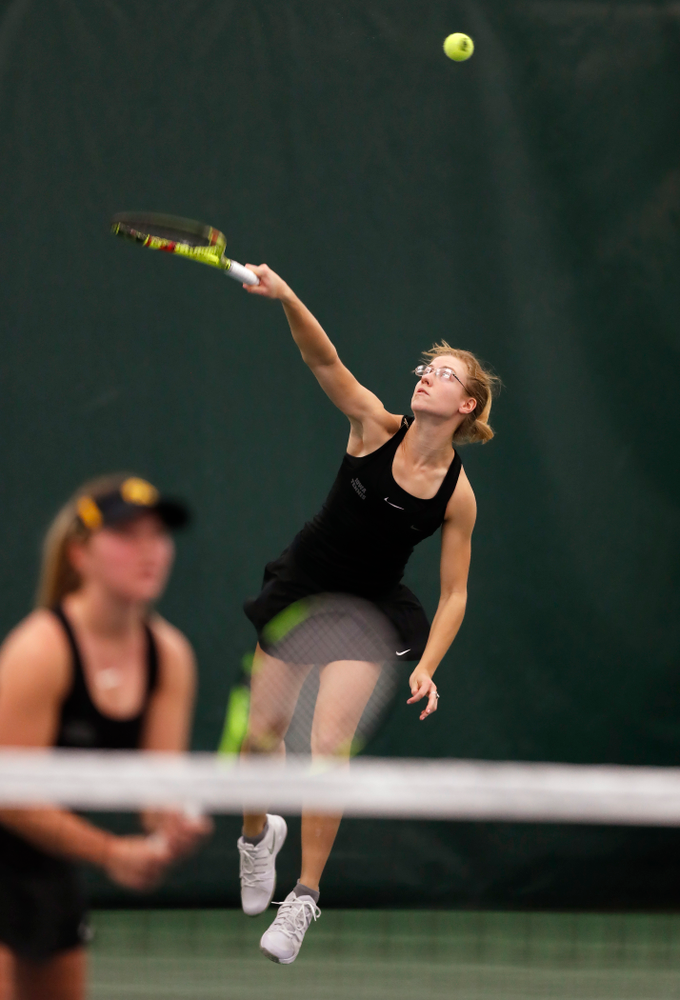 Danielle Burich and Montana Crawford play a doubles match against Ohio State Sunday, March 25, 2018 at the Hawkeye Tennis and Recreation Center. (Brian Ray/hawkeyesports.com)
