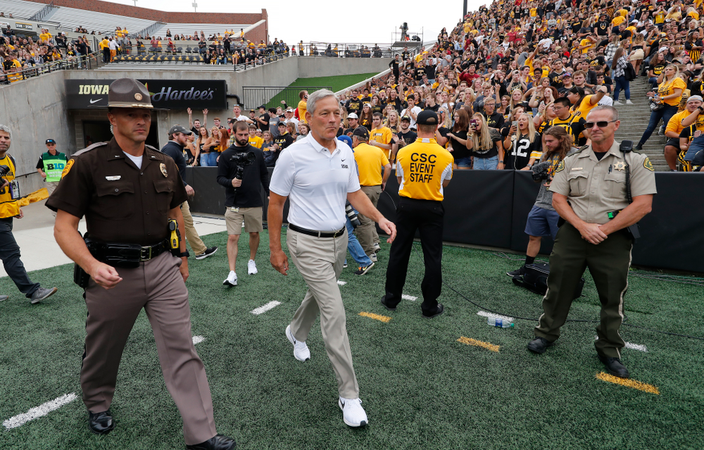 Iowa Hawkeyes head coach Kirk Ferentz before their game against the Iowa State Cyclones Saturday, September 8, 2018 at Kinnick Stadium. (Brian Ray/hawkeyesports.com)