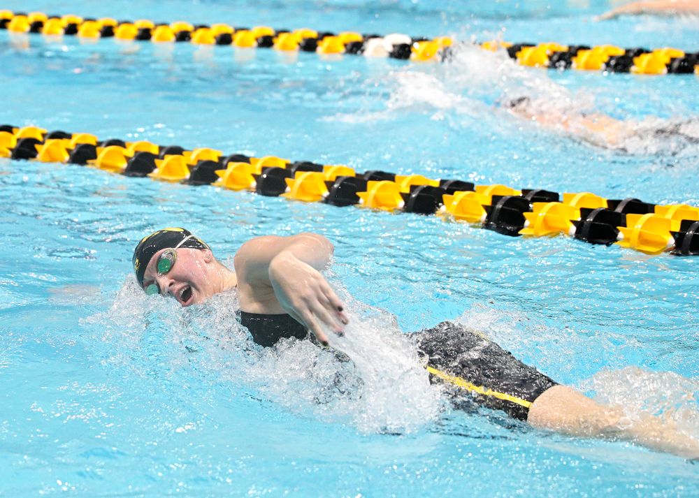Iowa’s Erin Lang swims the women’s 500 yard freestyle preliminary event during the 2020 Women’s Big Ten Swimming and Diving Championships at the Campus Recreation and Wellness Center in Iowa City on Thursday, February 20, 2020. (Stephen Mally/hawkeyesports.com)