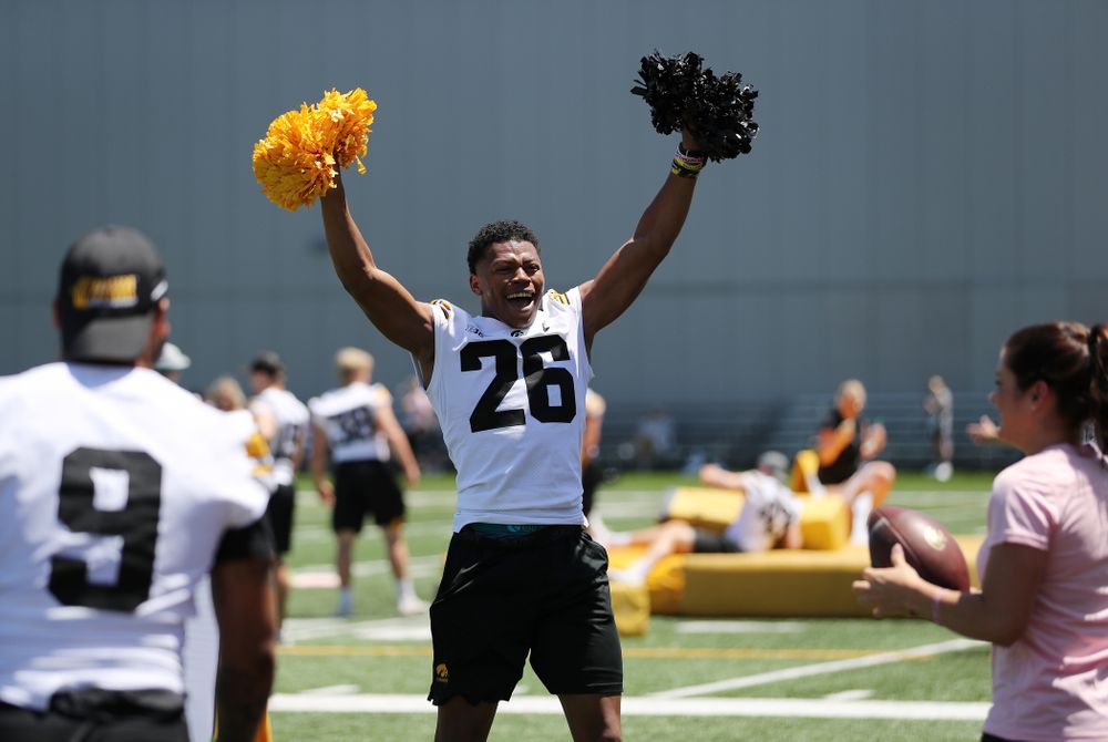 Iowa Hawkeyes defensive back Kaevon Merriweather (26) during the 2019 Iowa Ladies Football Academy Saturday, June 8, 2019 at the Hansen Football Performance Center. (Brian Ray/hawkeyesports.com)