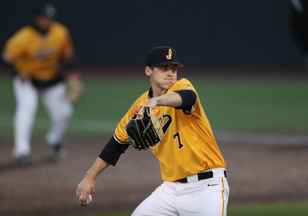 Iowa Hawkeyes Grant Judkins (7) against California State Northridge Sunday, March 17, 2019 at Duane Banks Field. (Brian Ray/hawkeyesports.com)
