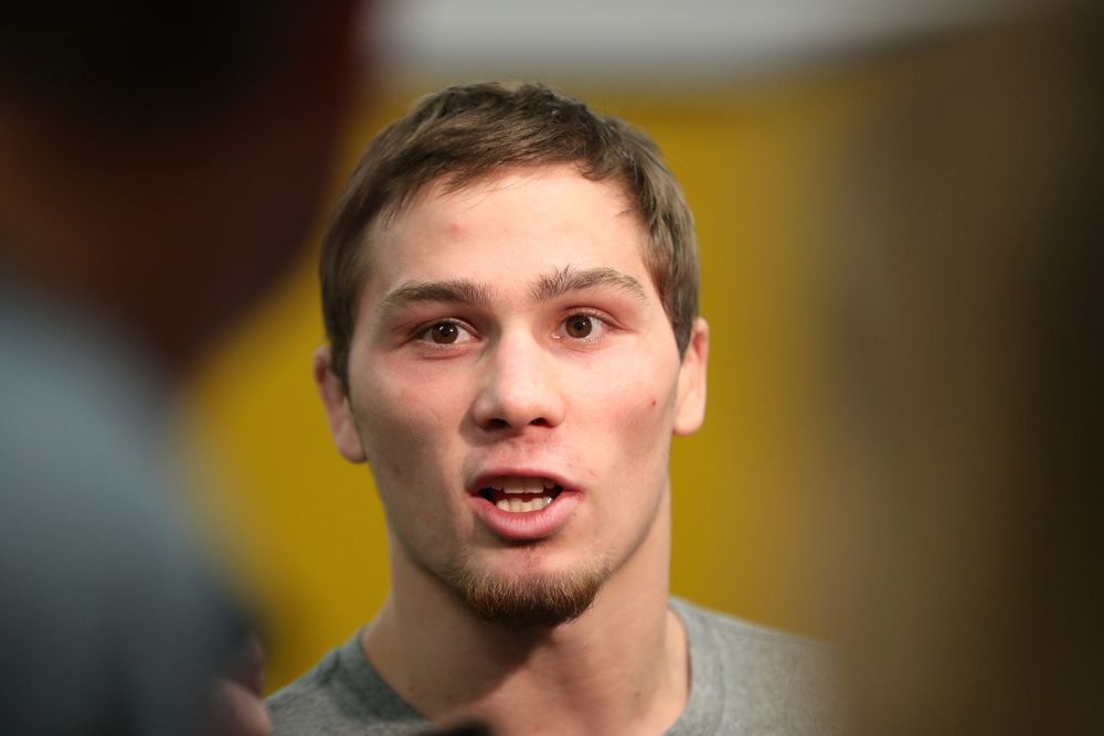Iowa Hawkeyes 125 pound national champion Spencer Lee during the team's annual media day Monday, November 5, 2018 at Carver-Hawkeye Arena. (Brian Ray/hawkeyesports.com)