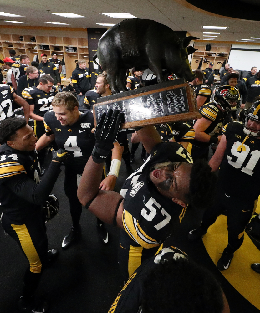 Iowa Hawkeyes defensive end Chauncey Golston (57) against the Minnesota Golden Gophers Saturday, November 16, 2019 at Kinnick Stadium. (Brian Ray/hawkeyesports.com)