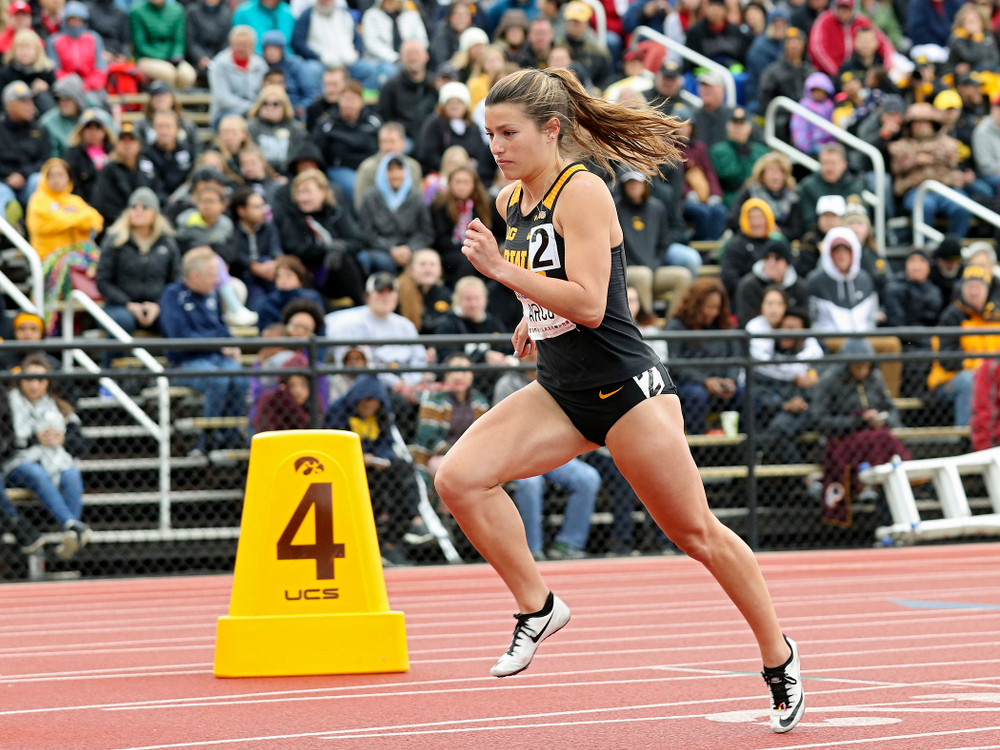 Iowa's Taylor Arco runs in the women’s 800 meter event on the second day of the Big Ten Outdoor Track and Field Championships at Francis X. Cretzmeyer Track in Iowa City on Saturday, May. 11, 2019. (Stephen Mally/hawkeyesports.com)