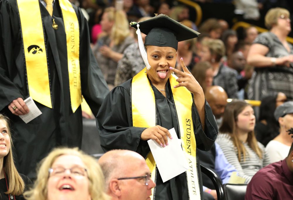 Iowa WomenÕs BasketballÕs Tania Davis during the College of Liberal Arts and Sciences spring commencement Saturday, May 11, 2019 at Carver-Hawkeye Arena. (Brian Ray/hawkeyesports.com)
