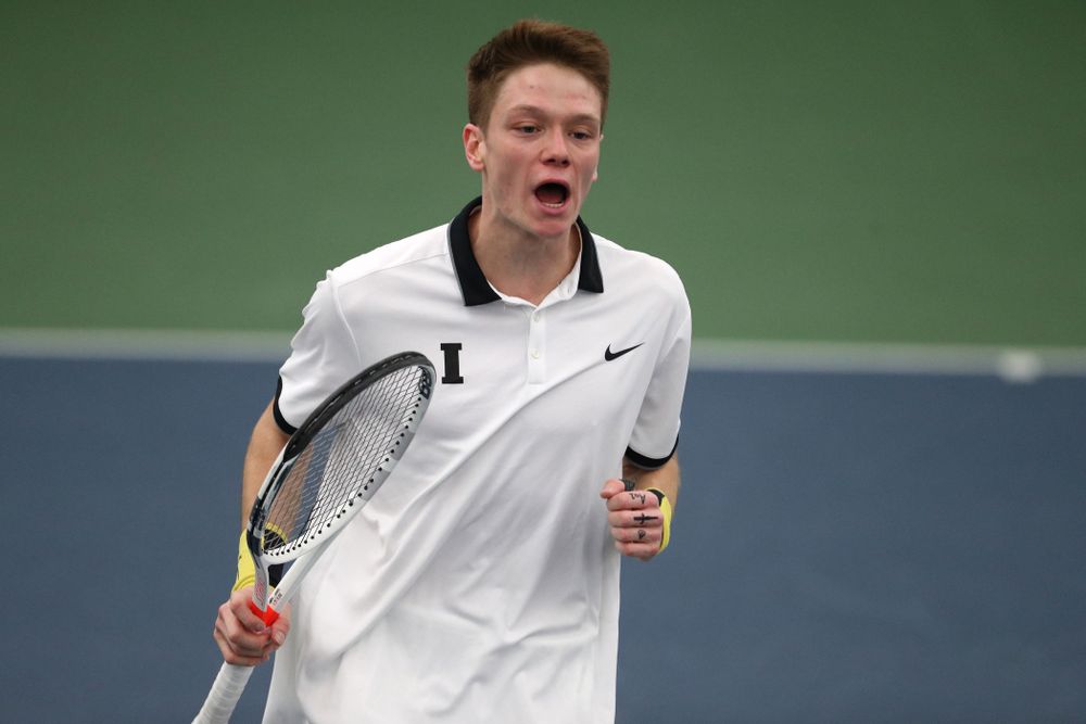 Iowa's Jason Kerst against North Dakota Friday, January 25, 2019 at the Hawkeye Tennis and Recreation Complex. (Brian Ray/hawkeyesports.com)