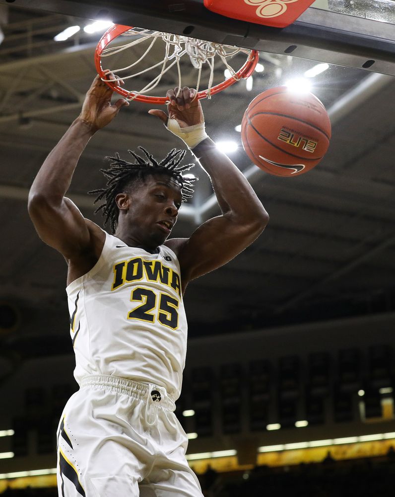 Iowa Hawkeyes forward Tyler Cook (25) dunks the ball during a game against Alabama State at Carver-Hawkeye Arena on November 21, 2018. (Tork Mason/hawkeyesports.com)