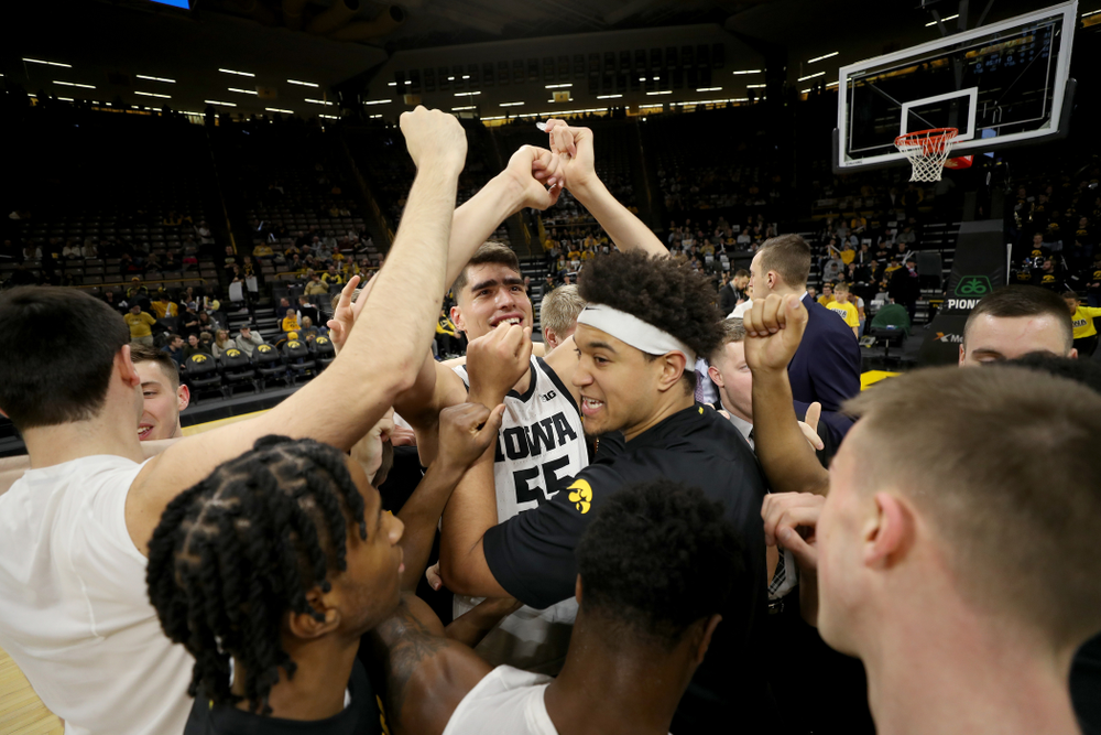Iowa Hawkeyes forward Cordell Pemsl (35) and forward Luka Garza (55) against the Michigan Wolverines Friday, January 17, 2020 at Carver-Hawkeye Arena. (Brian Ray/hawkeyesports.com)