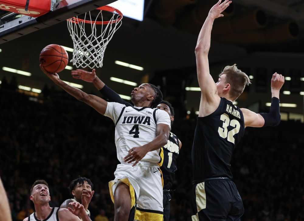 Iowa Hawkeyes guard Bakari Evelyn (4) against the Purdue Boilermakers Tuesday, March 3, 2020 at Carver-Hawkeye Arena. (Brian Ray/hawkeyesports.com)