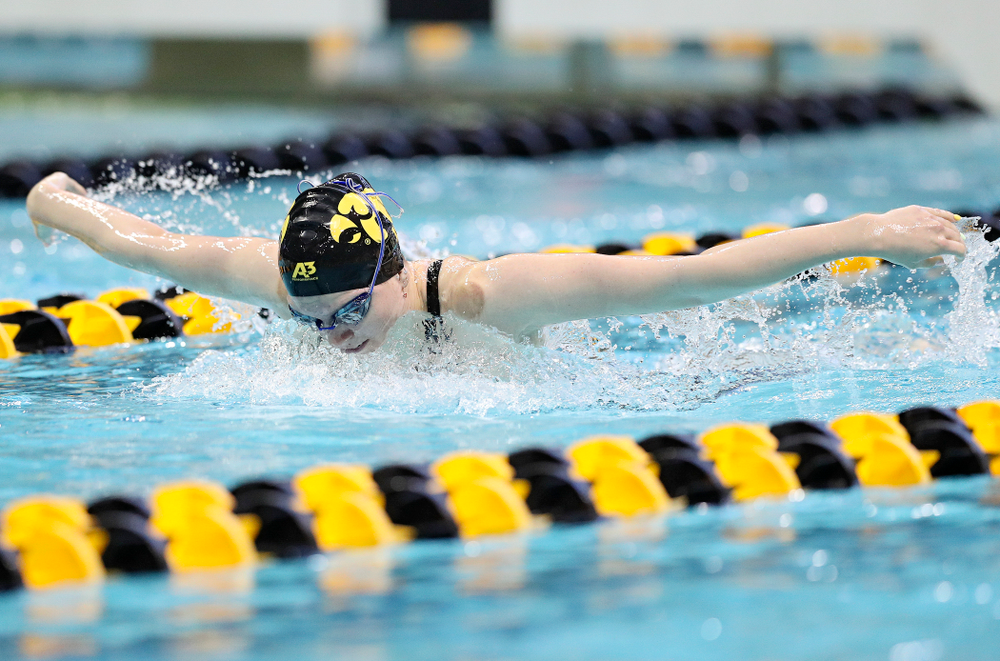 Iowa’s Anna Brooker swims the women’s 400 yard individual medley preliminary event during the 2020 Women’s Big Ten Swimming and Diving Championships at the Campus Recreation and Wellness Center in Iowa City on Friday, February 21, 2020. (Stephen Mally/hawkeyesports.com)
