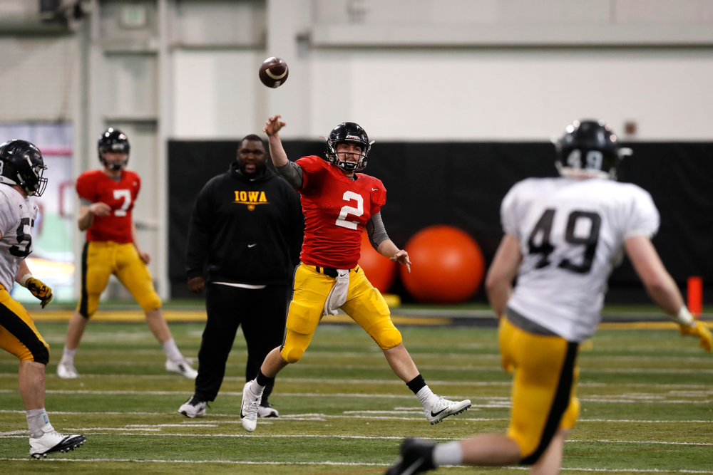 Iowa Hawkeyes quarterback Peyton Mansell (2) during spring practice No. 13 Wednesday, April 18, 2018 at the Hansen Football Performance Center. (Brian Ray/hawkeyesports.com)