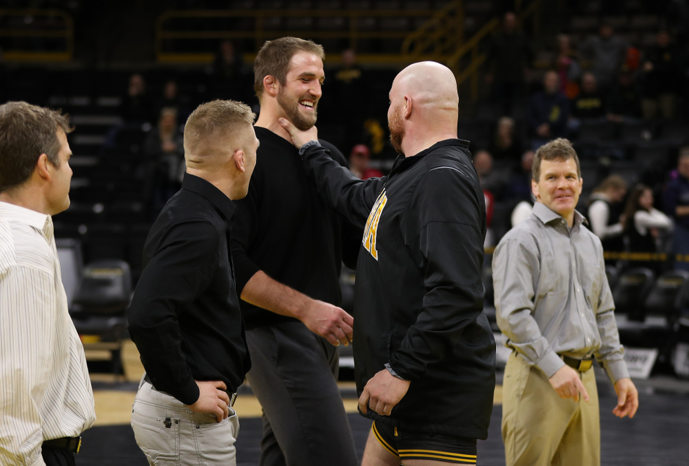 Iowa senior Sam Stoll during senior night following their meet against the Indiana Hoosiers Friday, February 15, 2019 at Carver-Hawkeye Arena. (Brian Ray/hawkeyesports.com)