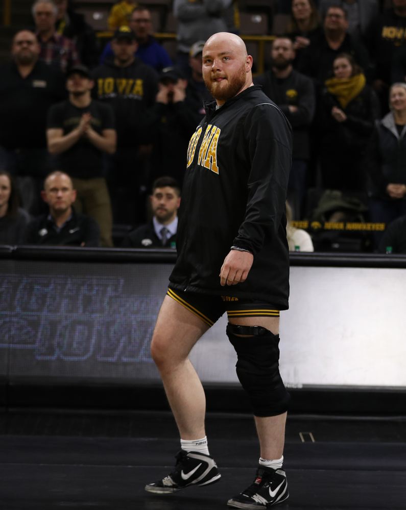 Iowa senior Sam Stoll during senior night following their meet against the Indiana Hoosiers Friday, February 15, 2019 at Carver-Hawkeye Arena. (Brian Ray/hawkeyesports.com)