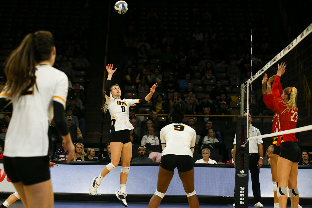 Iowa Hawkeyes outside hitter Kyndra Hansen (8) during Iowa volleyball vs Maryland on Saturday, November 30, 2019 at Carver-Hawkeye Arena. (Lily Smith/hawkeyesports.com)