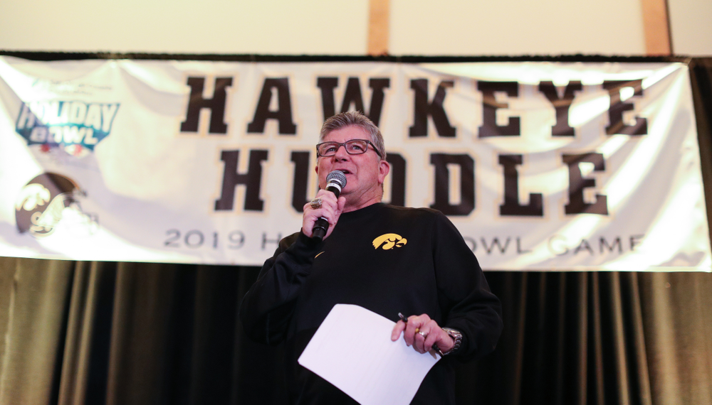 Gary Dolphin talks during the Holiday Bowl Hawkeye Huddle Thursday, December 26, 2019 at the Hilton in downtown San Diego. (Brian Ray/hawkeyesports.com)