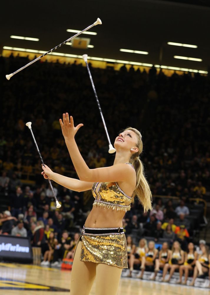 Hawkeye Marching Band Golden Girl ?Kylene Spanbauer performs at halftime of the Iowa Hawkeyes game against the Michigan Wolverines Friday, February 1, 2019 at Carver-Hawkeye Arena. (Brian Ray/hawkeyesports.com)