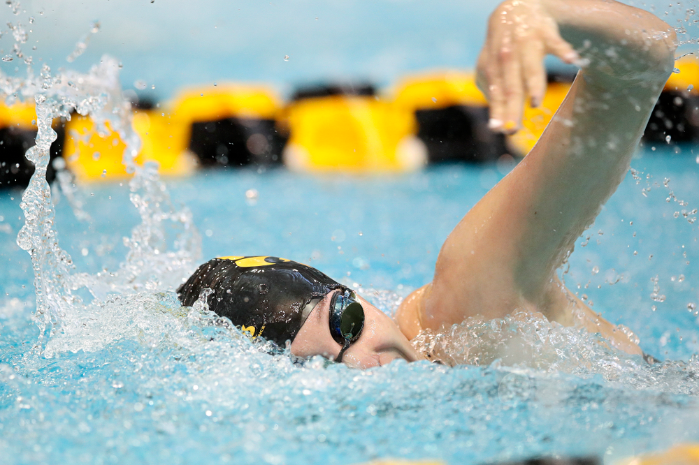 Iowa’s Samantha Sauer swims in the women’s 100 yard freestyle preliminary event during the 2020 Women’s Big Ten Swimming and Diving Championships at the Campus Recreation and Wellness Center in Iowa City on Saturday, February 22, 2020. (Stephen Mally/hawkeyesports.com)
