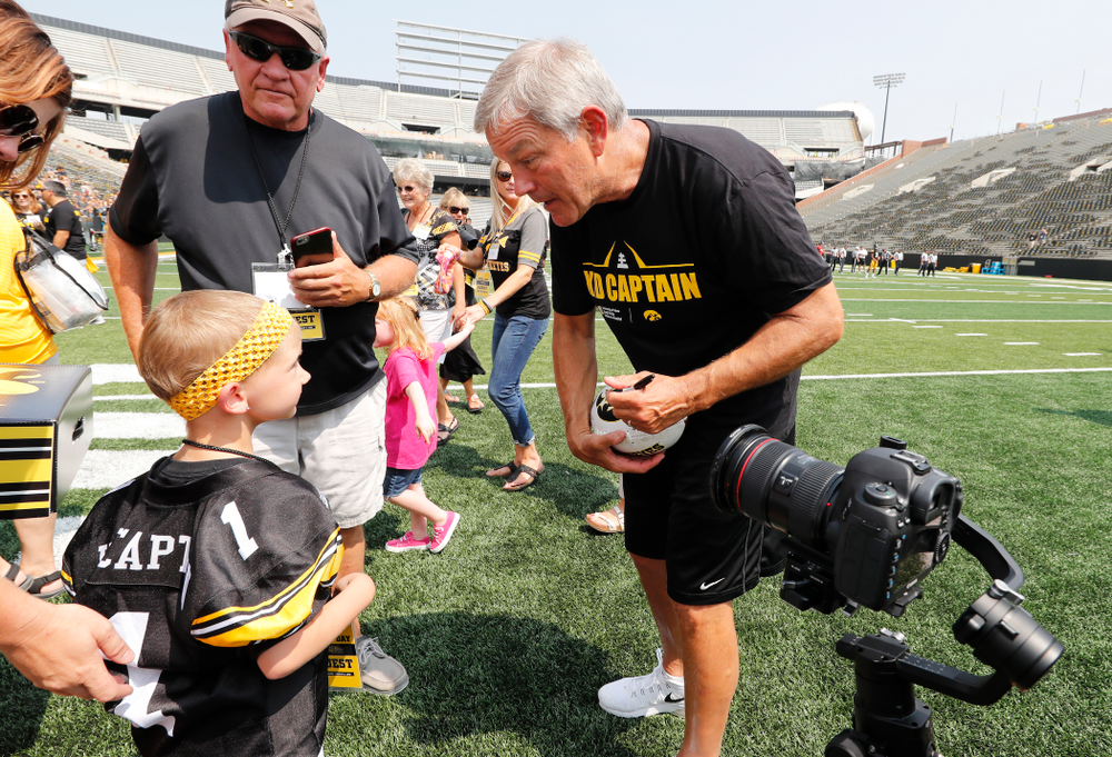 Iowa Hawkeyes head coach Kirk Ferentz during Kids Day Saturday, August 11, 2018 at Kinnick Stadium. (Brian Ray/hawkeyesports.com)