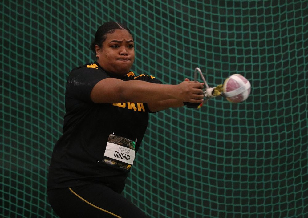 Iowa's Laulauga Tausaga competes in the weight throw during the 2019 Larry Wieczorek Invitational Friday, January 18, 2019 at the Hawkeye Tennis and Recreation Center. (Brian Ray/hawkeyesports.com)