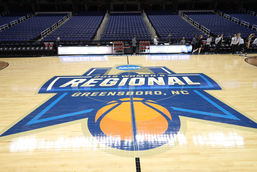 The Iowa Hawkeyes during media and practice as they prepare for their Sweet 16 matchup against NC State Friday, March 29, 2019 at the Greensboro Coliseum in Greensboro, NC.(Brian Ray/hawkeyesports.com)