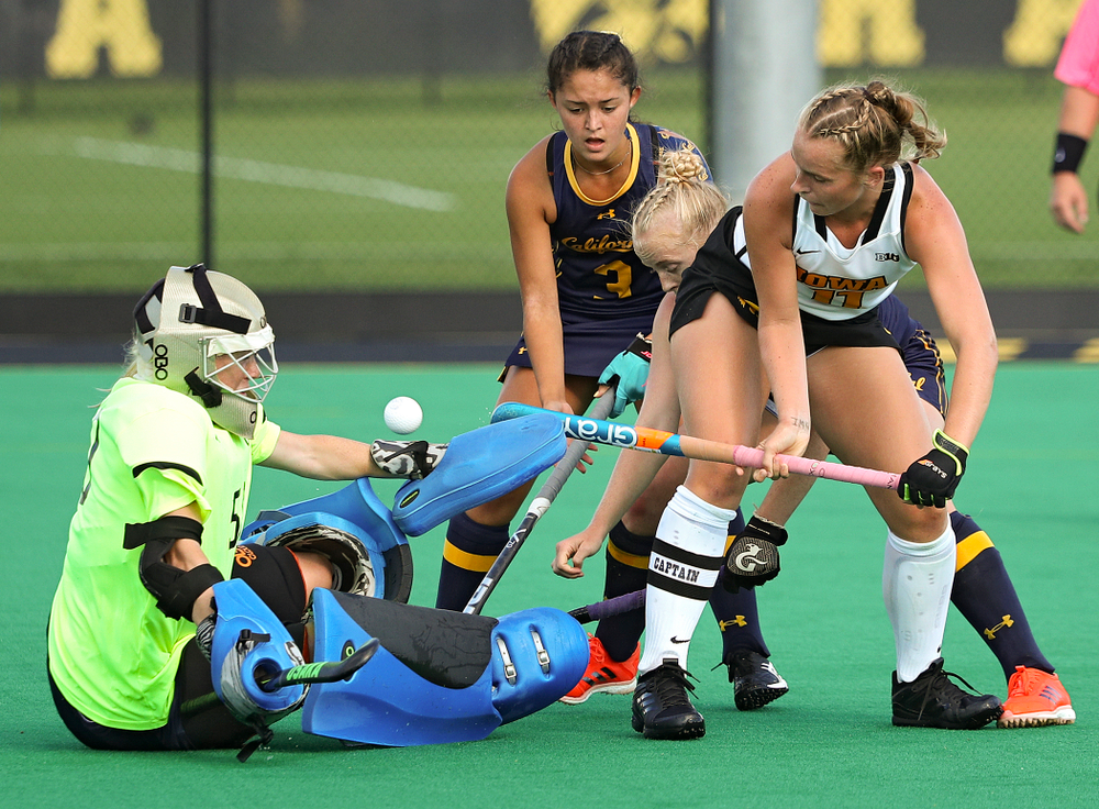 Iowa’s Katie Birch (11) scores a goal during the fourth quarter of their game at Grant Field in Iowa City on Friday, Sep 13, 2019. (Stephen Mally/hawkeyesports.com)