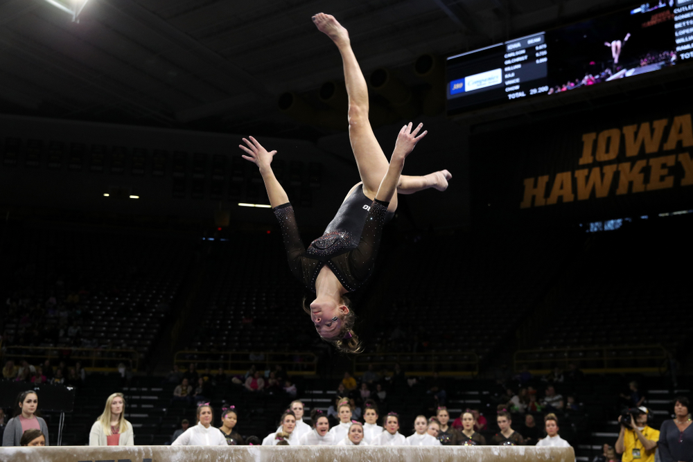 Iowa's Mackenzie Vance competes on the beam during their meet against the Minnesota Golden Gophers Saturday, January 19, 2019 at Carver-Hawkeye Arena. (Brian Ray/hawkeyesports.com)