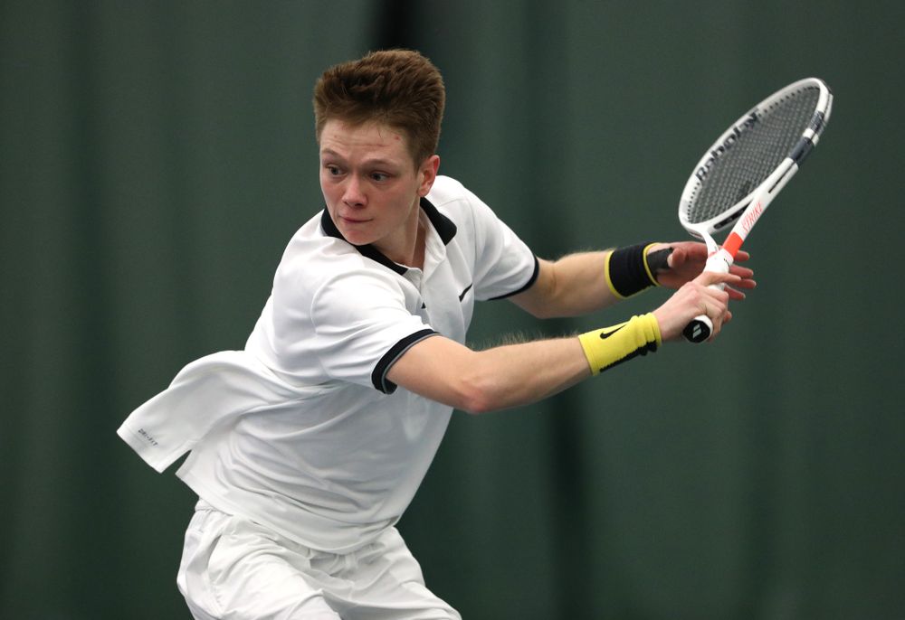Iowa's Jason Kerst against North Dakota Friday, January 25, 2019 at the Hawkeye Tennis and Recreation Complex. (Brian Ray/hawkeyesports.com)
