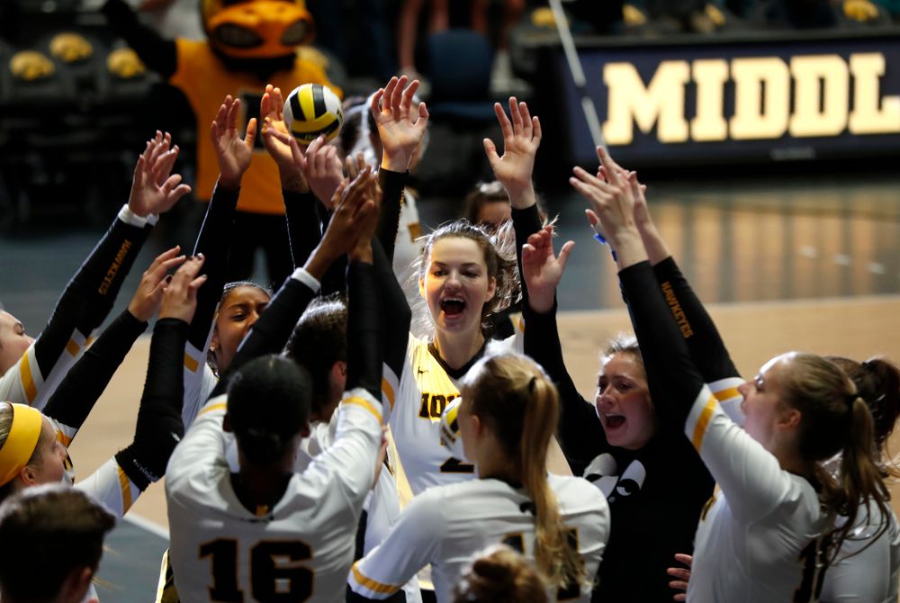 Iowa Hawkeyes setter Courtney Buzzerio (2) against the Michigan Wolverines Sunday, September 23, 2018 at Carver-Hawkeye Arena. (Brian Ray/hawkeyesports.com)