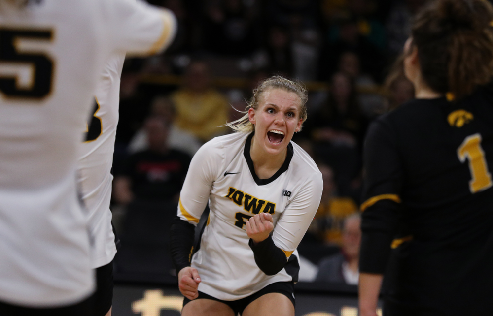 Iowa Hawkeyes right side hitter Reghan Coyle (8) against the Ohio State Buckeyes Saturday, November 24, 2018 at Carver-Hawkeye Arena. (Brian Ray/hawkeyesports.com)