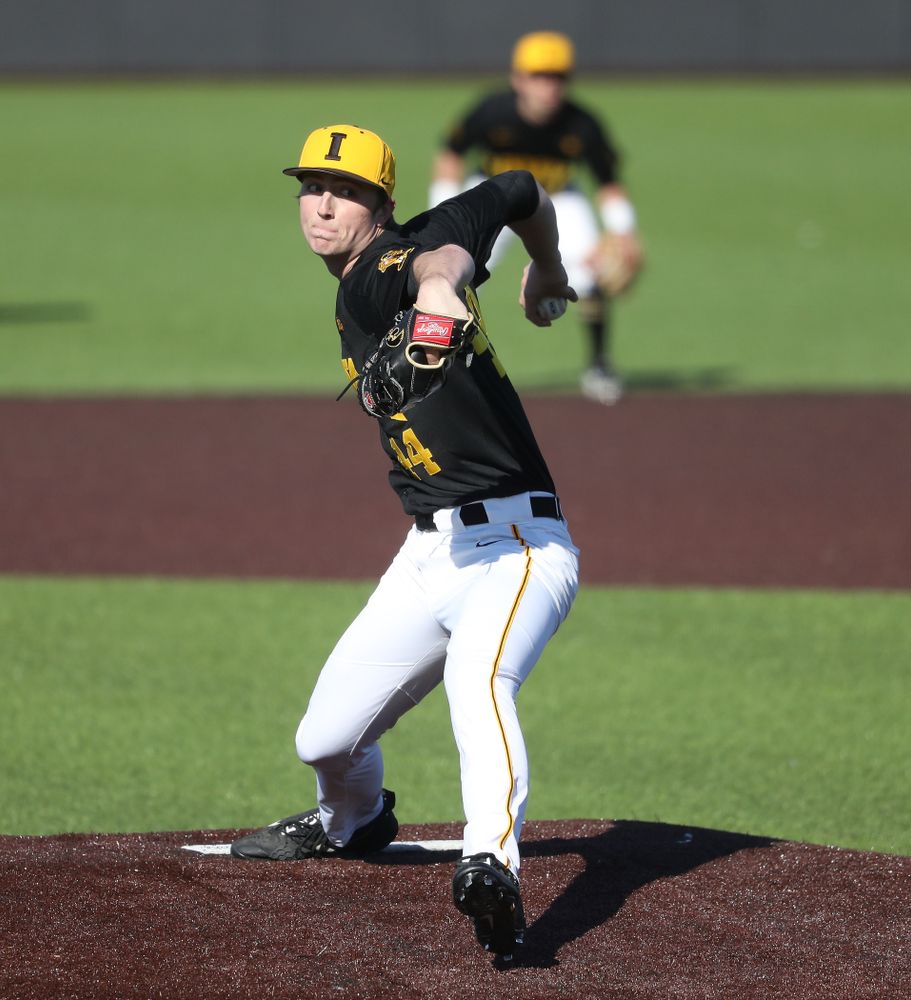 Iowa Hawkeyes Duncan Davitt (44) against the Bradley Braves Tuesday, March 26, 2019 at Duane Banks Field. (Brian Ray/hawkeyesports.com)