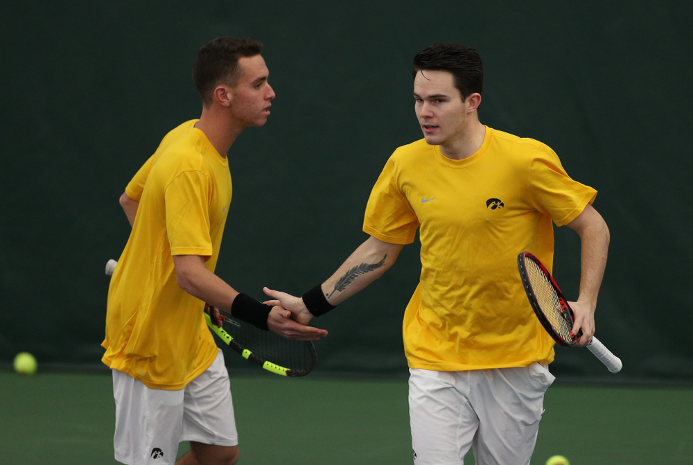 Jonas Larsen and Kareem Allaf against Utah Sunday, February 10, 2019 at the Hawkeye Tennis and Recreation Complex. (Brian Ray/hawkeyesports.com)
