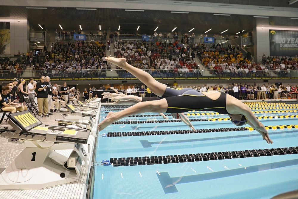 Iowa’s Sarah Schemmel swims the women’s 100 yard butterfly C finals event during the 2020 Women’s Big Ten Swimming and Diving Championships at the Campus Recreation and Wellness Center in Iowa City on Friday, February 21, 2020. (Stephen Mally/hawkeyesports.com)
