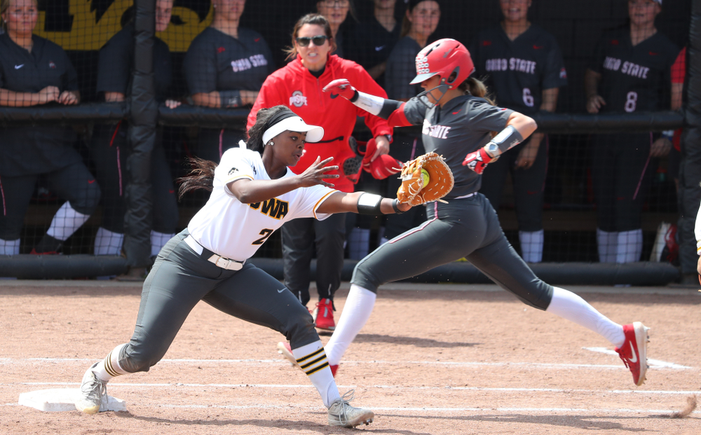 Iowa Hawkeyes DoniRae Mayhew (24) against the Ohio State Buckeyes on senior day Sunday, May 5, 2019 at Pearl Field. (Brian Ray/hawkeyesports.com)