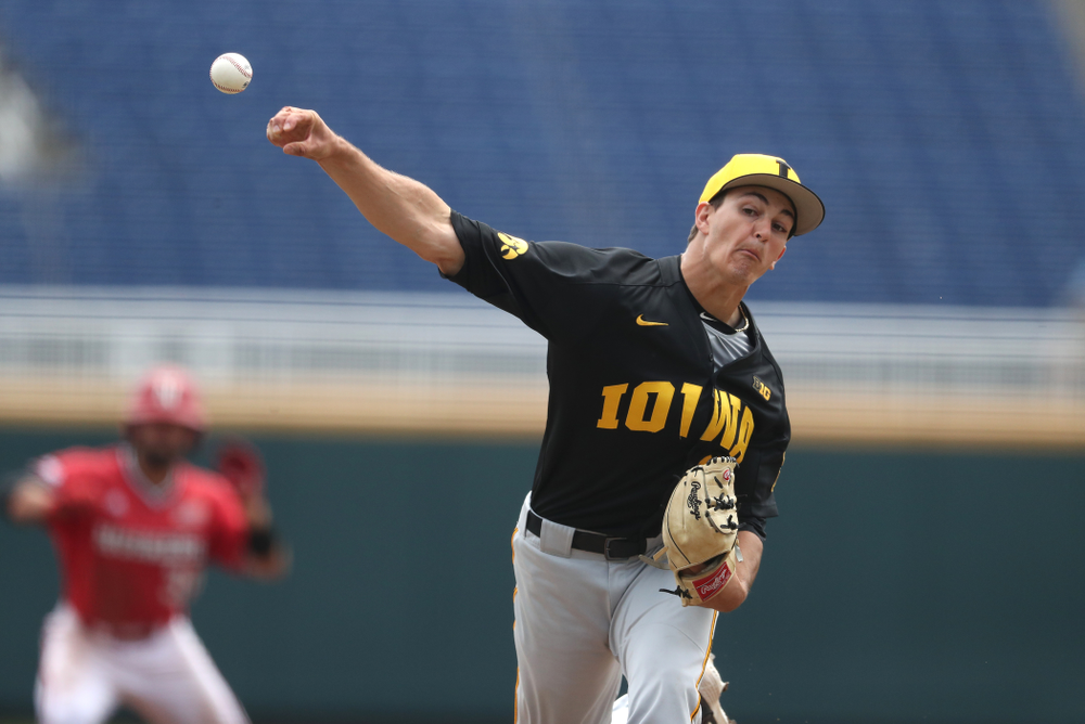 Iowa Hawkeyes Jason Foster (27) against the Nebraska Cornhuskers in the first round of the Big Ten Baseball Tournament Friday, May 24, 2019 at TD Ameritrade Park in Omaha, Neb. (Brian Ray/hawkeyesports.com)