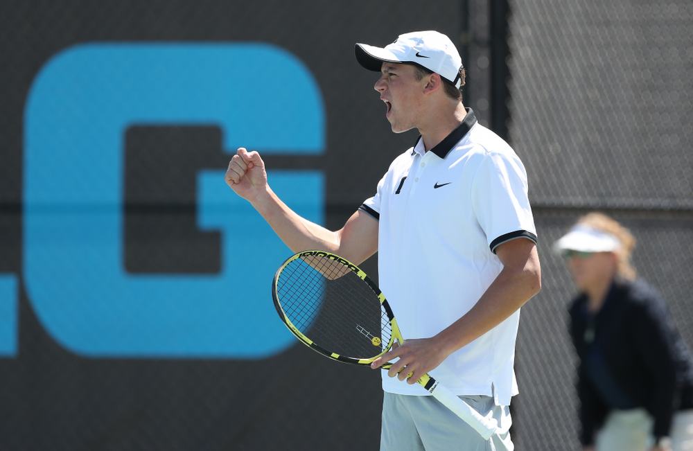 IowaÕs Joe Tyler and Nikita Snezhko play a doubles match against the Michigan Wolverines Sunday, April 21, 2019 at the Hawkeye Tennis and Recreation Complex. (Brian Ray/hawkeyesports.com)