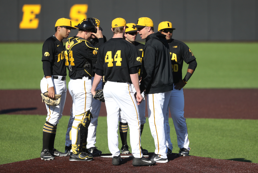 Iowa Hawkeyes pitching coach Tom Gorzelanny against the Bradley Braves Tuesday, March 26, 2019 at Duane Banks Field. (Brian Ray/hawkeyesports.com)