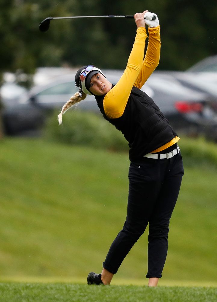 Iowa's Shawn Rennegarbe tees off during the Diane Thomason Invitational at Finkbine Golf Course on September 29, 2018. (Tork Mason/hawkeyesports.com)