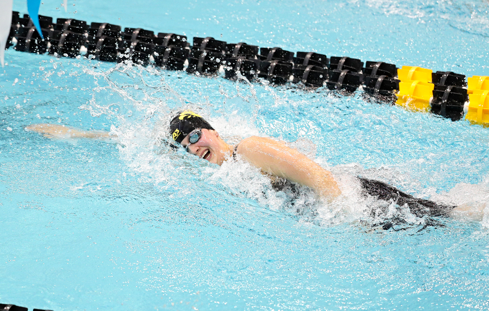 Iowa’s Hannah Burvill swims the women’s 200 yard freestyle preliminary event during the 2020 Women’s Big Ten Swimming and Diving Championships at the Campus Recreation and Wellness Center in Iowa City on Friday, February 21, 2020. (Stephen Mally/hawkeyesports.com)